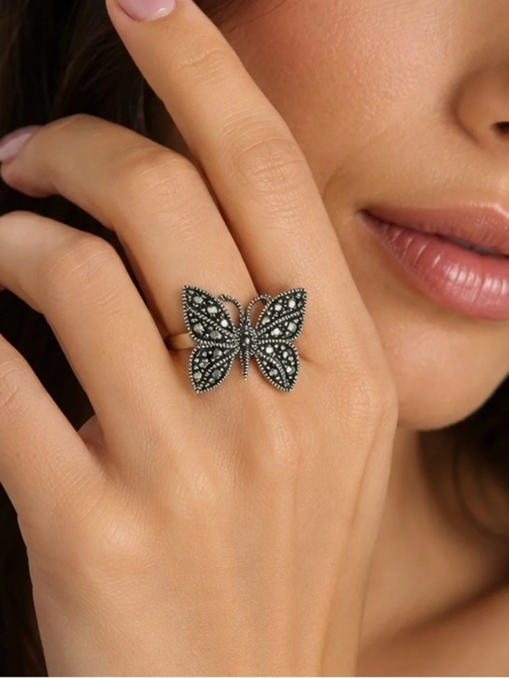 New Black Oxidized Butterfly Ring CZ Ring size 6